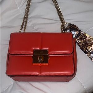 Red Leather Chain Shoulder Bag